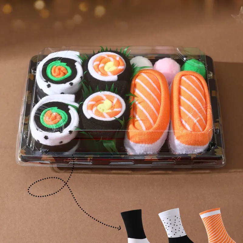 Trendy Gift Socks Set, Spring Summer New Unisex Sushi Design Boxed, Long Warm Soft Comfort, Birthday Valentine Easter Party Gifts, Soft Comfy Socks, Casual Stylish Socks, Socks Men, Casual Fashion Socks