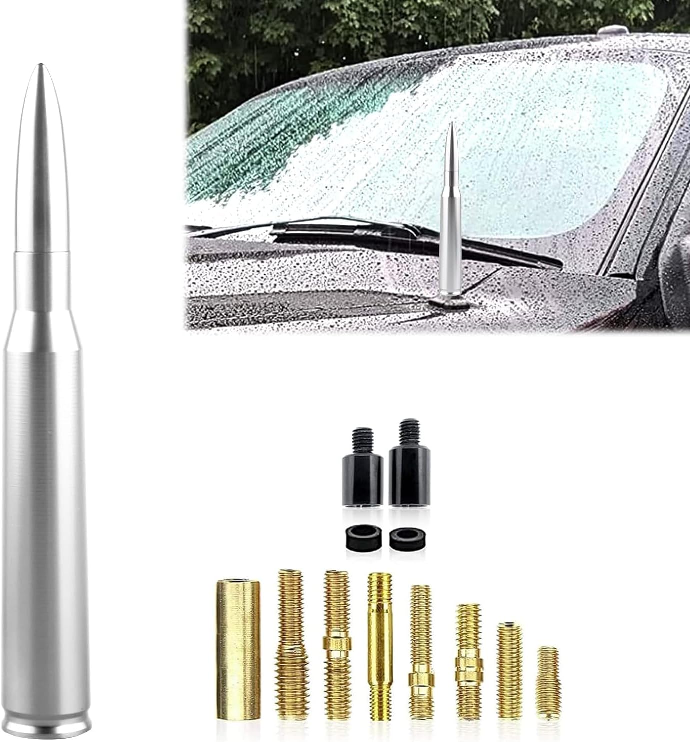 1Pc Silver 50 Cal Bullet Antenna Replacement, Heavy Duty Car Truck Antenna Topper, Compatible with Chevy Silverado 1500 2500 3500 HD & GMC Sierra 1500 2500 3500 Pickup Exterior Accessories