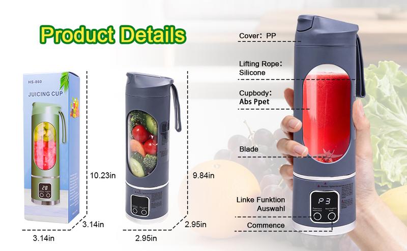 Portable electric juicer, with a purple exterior and a digital display, measuring 255 millimeters in height, suitable for making personal smoothies and juices, equipped with an LED screen ultimate portable blender liquid diet digital multimode
