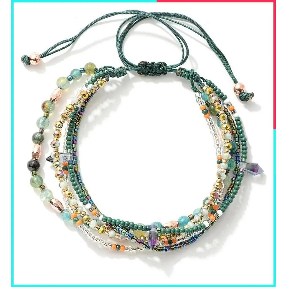 Handmade Adjustable Wrap Bracelet Anklet Bohemian Braided Beaded String Jewelry Gift for Women