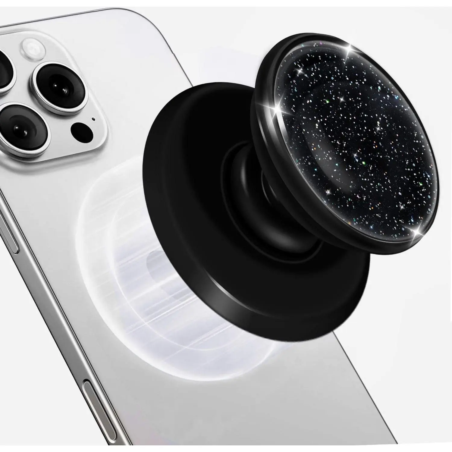 Phone Grip for MagSafe,Soft Silicone Magnetic Stand Collapsible Cell Phone Grip for iPhone and Smartphone - Glitter Black