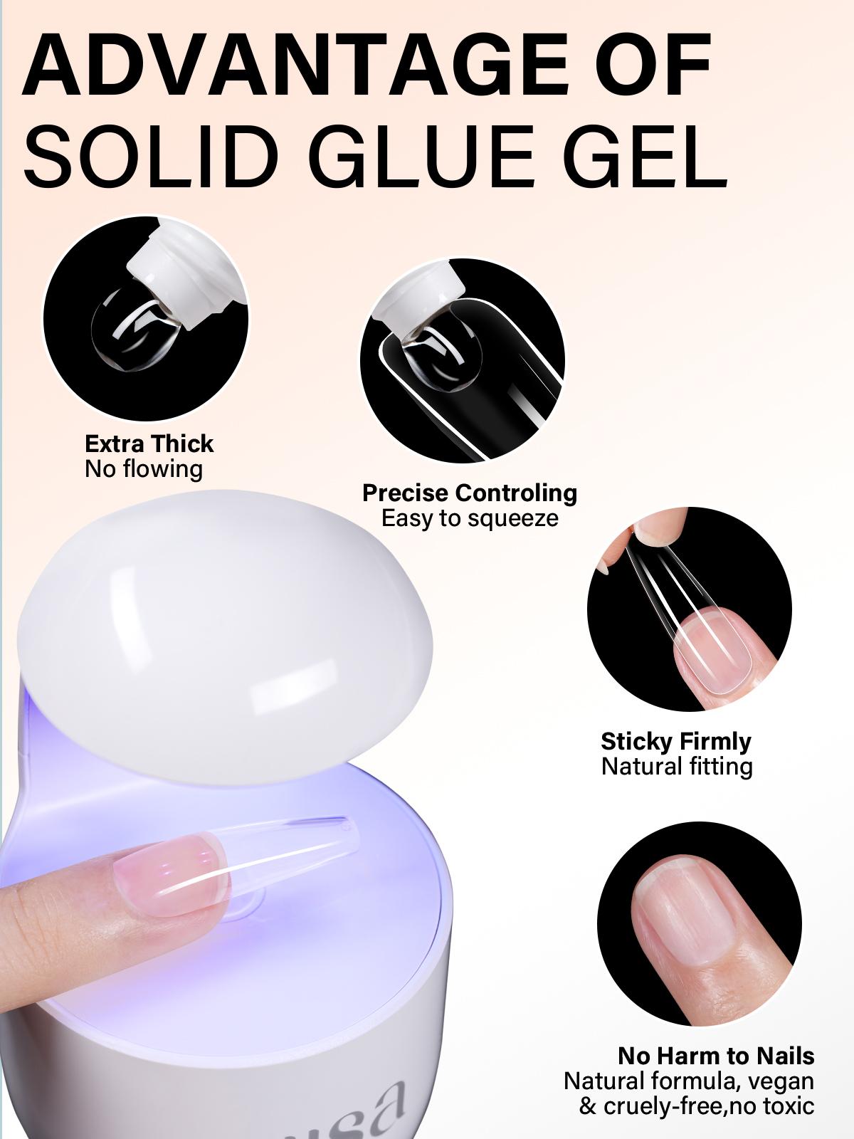 AILLSA Strong Solid Gel Nail Glue for Clear Nail Tips, Mini UV Lamp Strong Hold Cured Needed Acrylic Nails gel x nails Extension for Long Lasting Durable DIY Nail Art Tiktokshopblackfriday