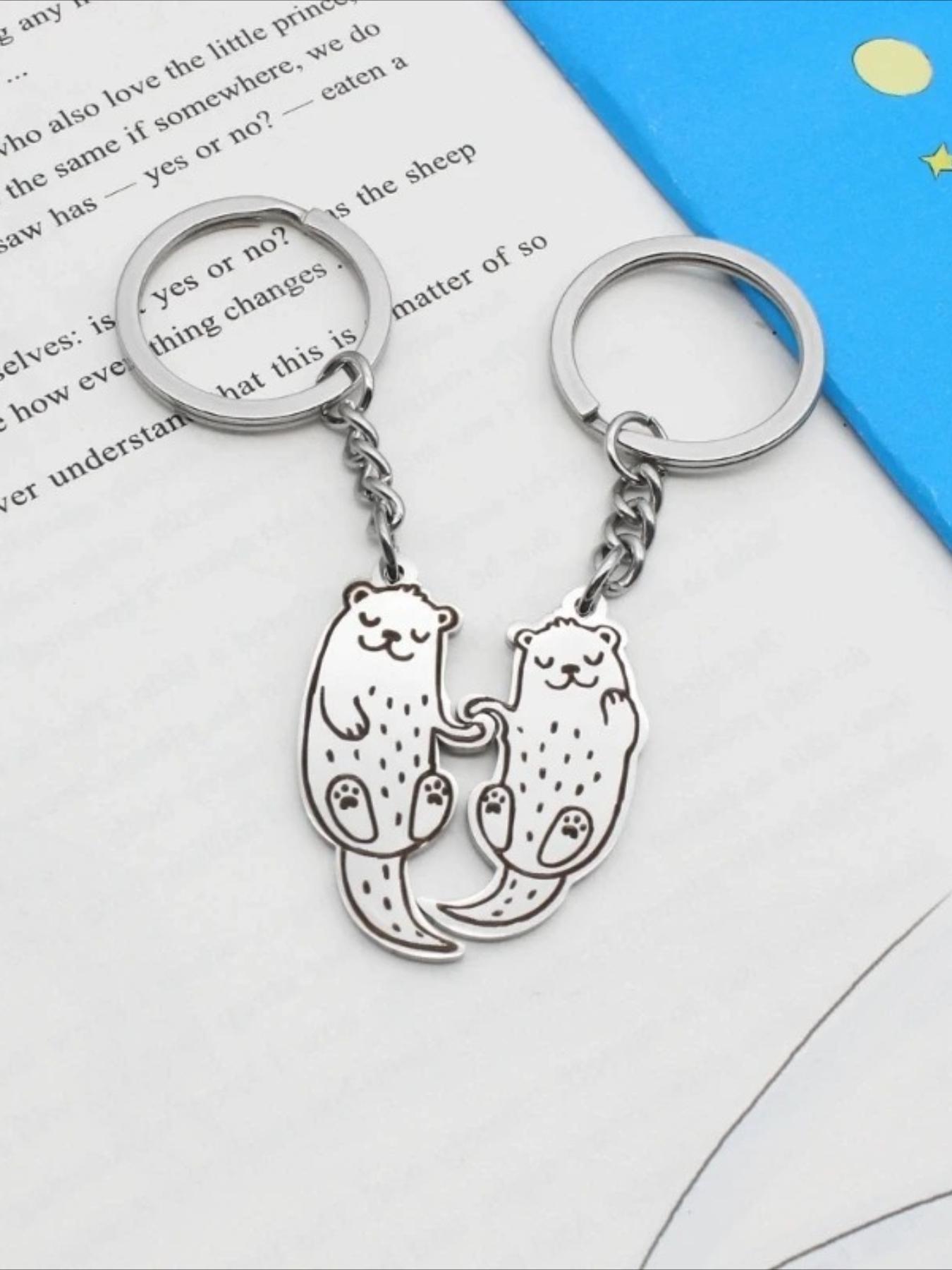 2 Piece Set Cute Otter Animal Keychain Gift Set, Surprise Gift for Couples and Friends, Cartoon Style Casual Jewelry