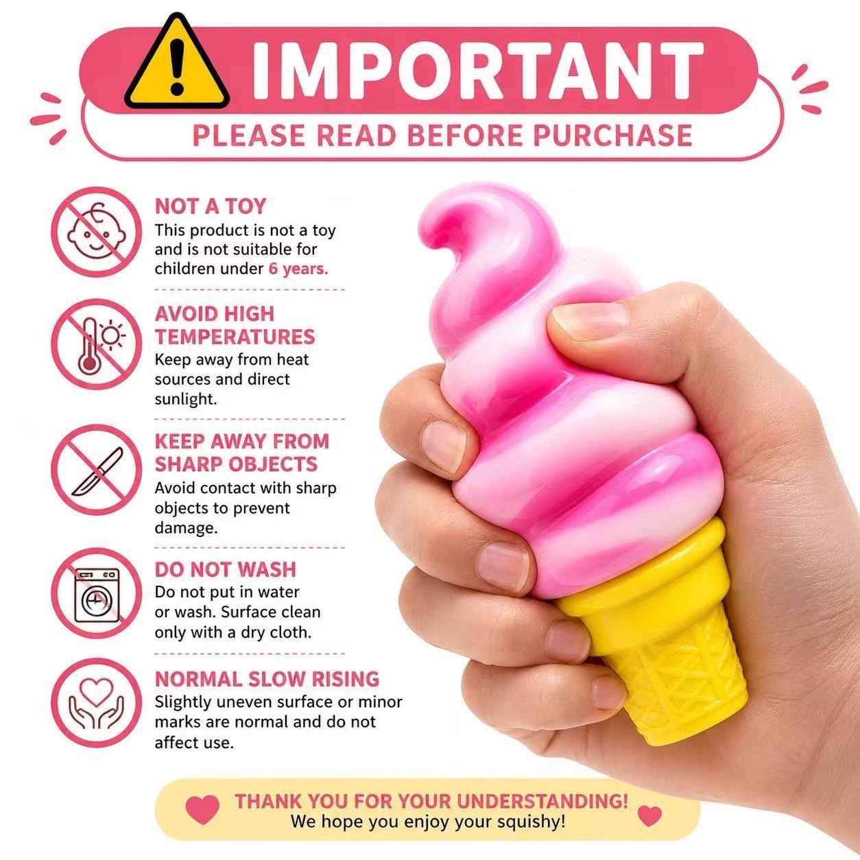 1/3/6/9PCS Ice Cream Squishy Toy Set – Super Soft Squeeze Fidget, Squishy Fidgets, Soft Sensory Squishies, Slow Rise Stress Relief Sensory Toy for Kids & Adults, Cute Desk Toy, Party Favor Gift