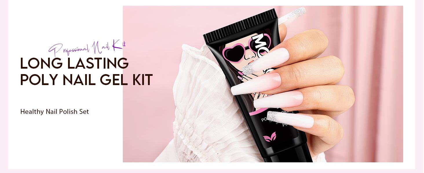 MOROVAN 1OZ 30g Poly Gel Nail Starter Kit: Large Capacity Poly Nail Gel Kit with UV Light - Clear Pink Poly Extension Gel for Beginners with Everything All In One Poly Gel Kits for Nail Manicure Starter