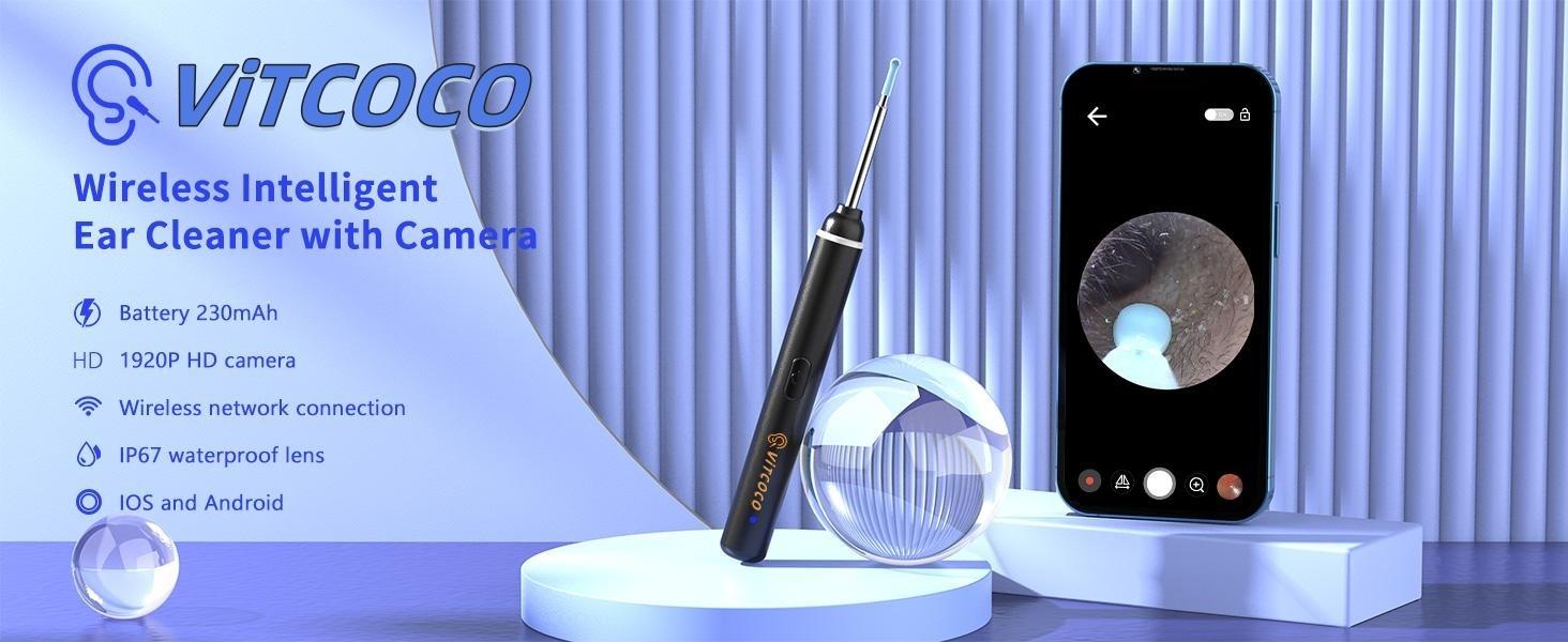 Ear Wax Removal Tool, VITCOCO Ear Cleaner with 1920P HD Camera, Earwax Remover with 8 Pcs Ear Set, with 6 LED Lights, for iPhone, iPad Mother's Day Gifts