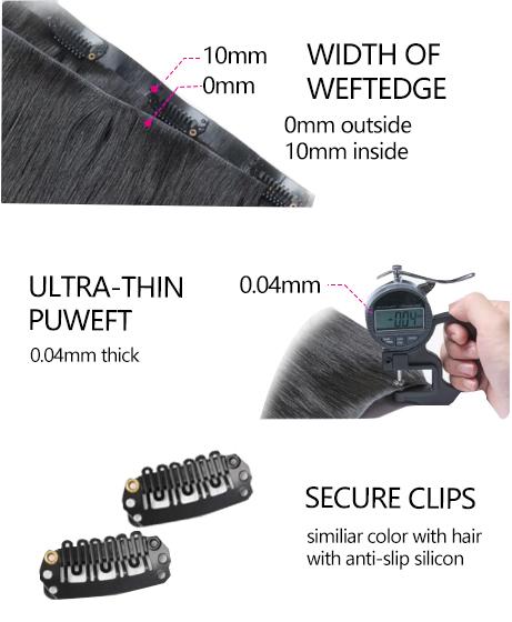 Tahikie Invisible Edge & Seamless 120g /1 pack Clip in Hair Extensions 8 Count 18 Clips Human Hair Natural Black 12-30 Inches Heat Resistant