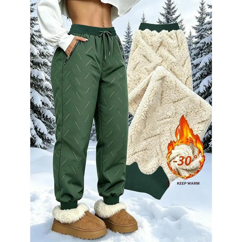 Women's Winter Fleece Lined Polyester Blend Snow Pants Fitted Cut, Windproof Zip Pocket, Drawstring, Casual Street, Junior Sizes, Suitable for Skiing & Warm Cold Weather Outdoor Activities