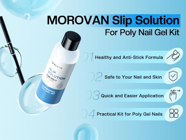 MOROVAN 2.5oz 75ml Slip Solution Kit for Poly Gel - Nail Tech Equipment with Nail Froms Anti-Stick Gel Liquid with Dual-Ended Brush 100PCS Nail Forms for Beginner