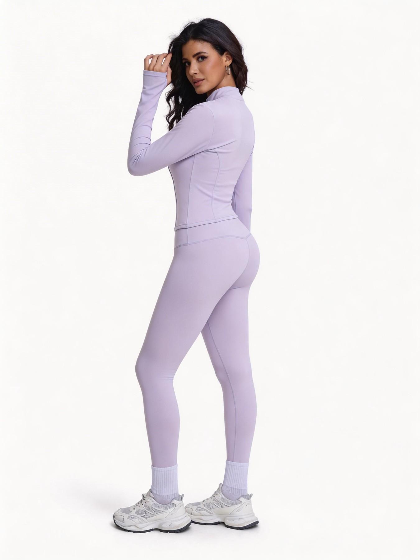 Women's Two-Piece Sport Set, Long Sleeve Zipper Yoga Jacket & High-Waist Tight Pants, Slim Fit, Fall Winter, Gym Running Fitness