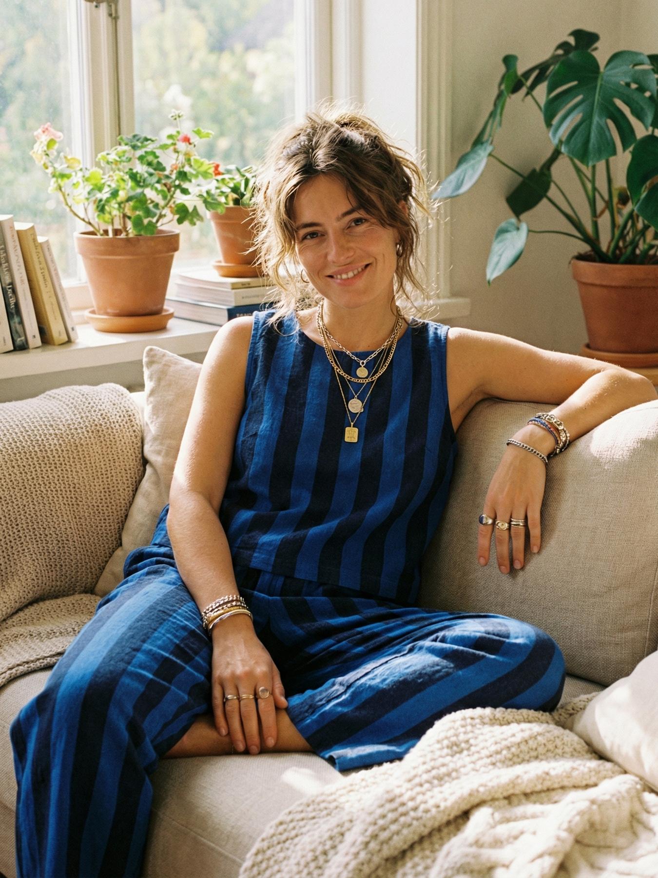 Women's Summer New Cotton Striped Set Suits, Sleeveless Crop Top & Wide Leg Pants, Casual Loose Fit, Beach Travel Vacation Wear