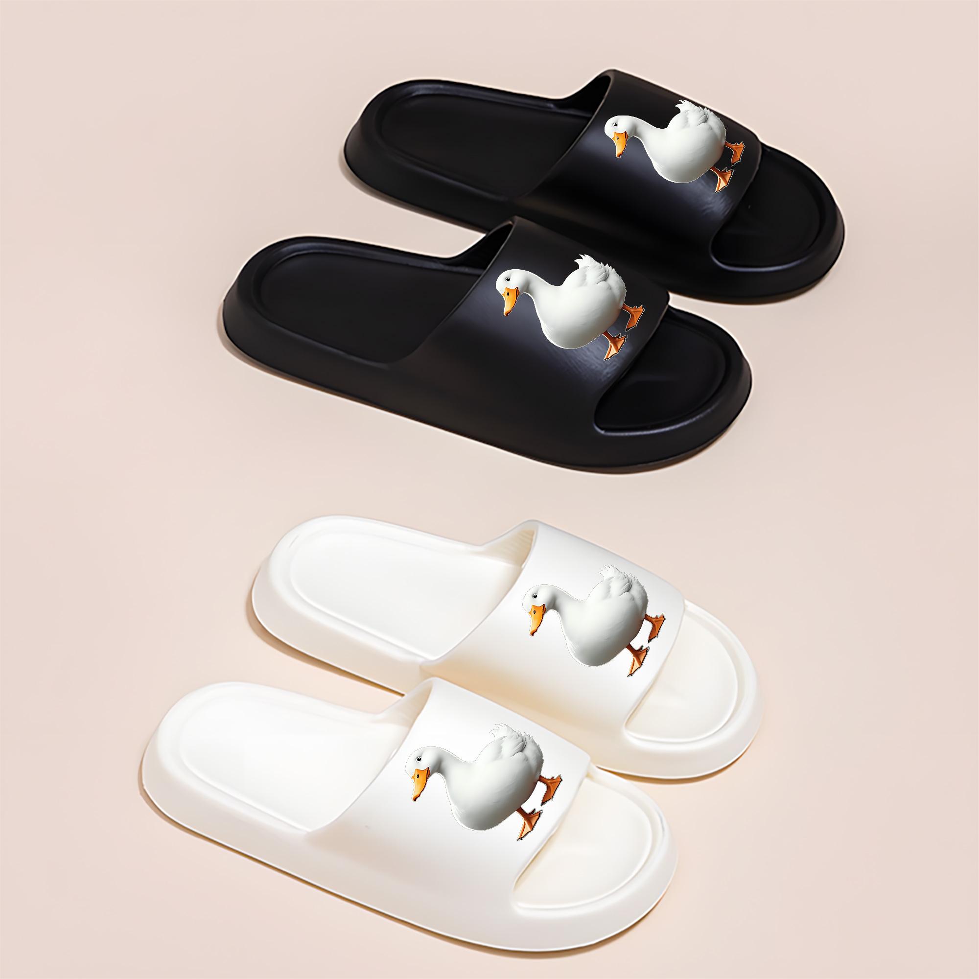 Cute White Duck Print Slippers for Women Men Soft Comfortable Home Indoor Non-Slip House Shoes Lightweight Warm Winter Summer Slipper Footwear