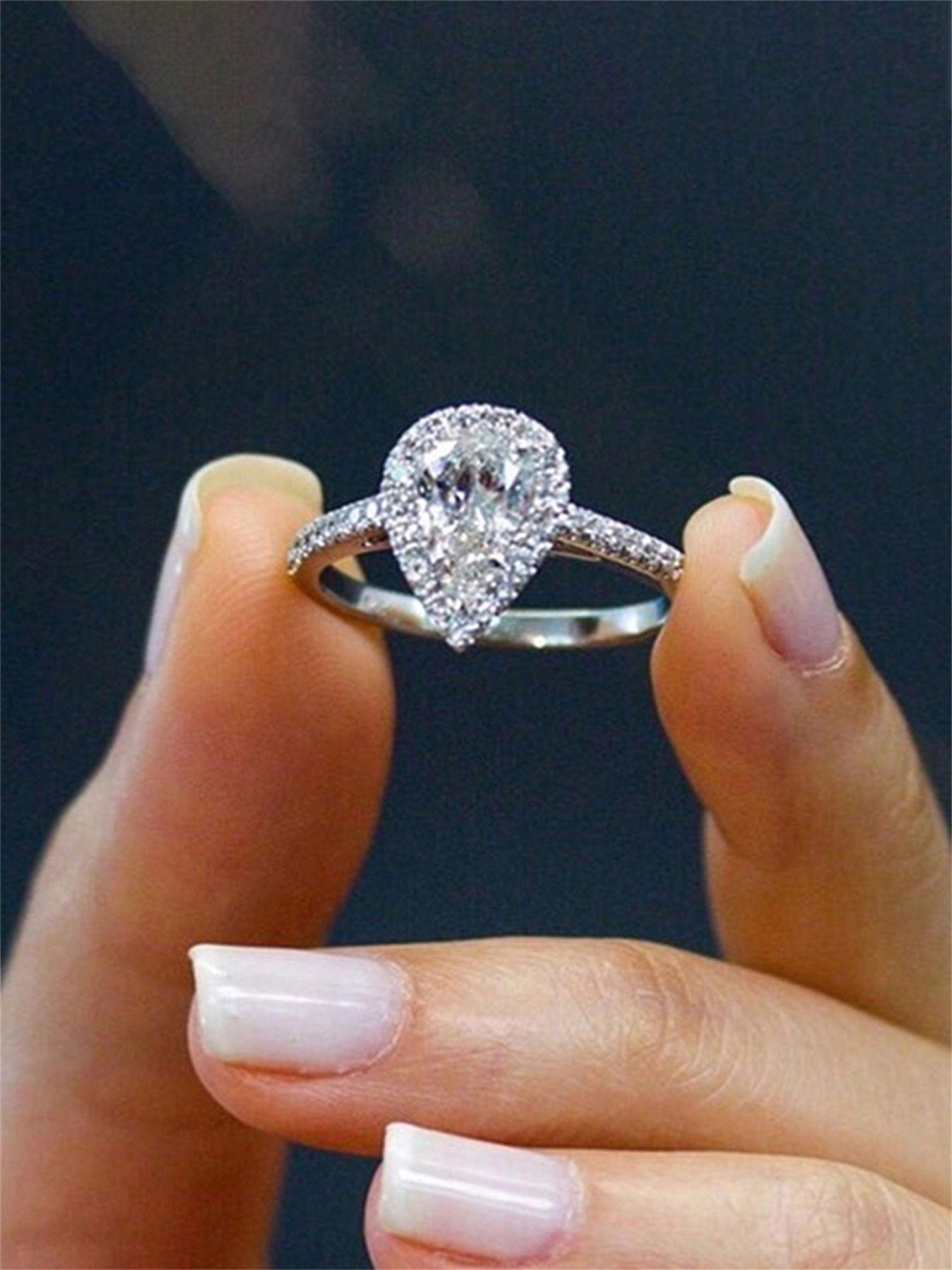 1 PC Glamorous Cubic Zirconia Ring, Pave Engagement Ring For Women For Wedding Engagement Party Jewelry Valentine's Day Gift