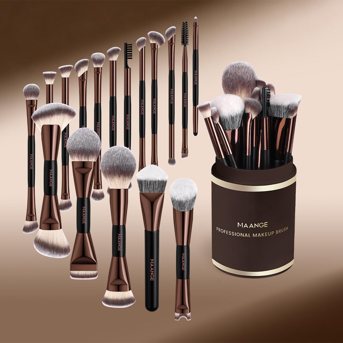 Maange 18-Piece Makeup Tool Set, Includes 17 Brushes + Brush Holder, Foundation Brush, Blush Brush, Powder Brush, Highlighter Brush, Eyeshadow Brush, Mascara Brush