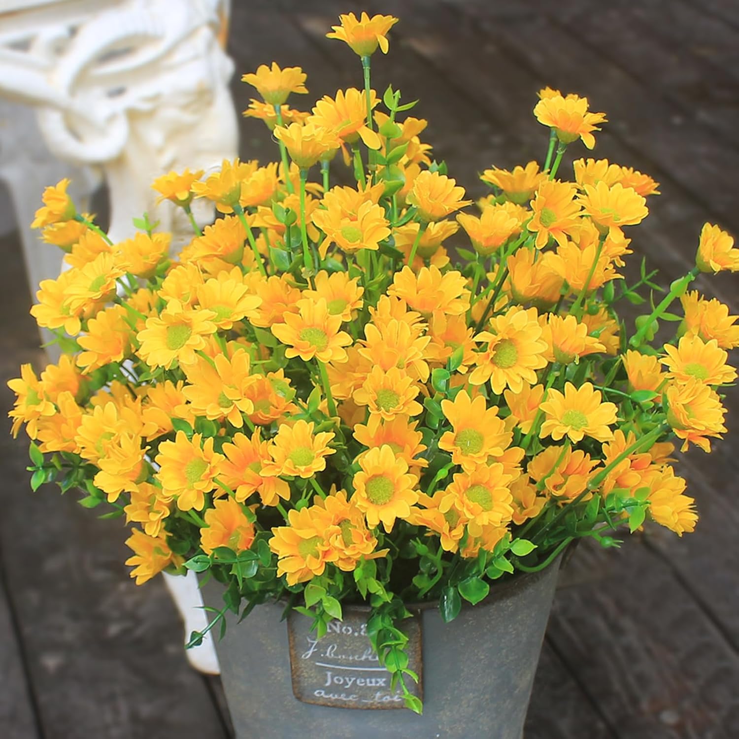 12 Bouquets Artificial Daisies Plastic Faux Flowers Outdoor UV Resistant Fake Daisy Home Decor Window Box Garden Pots Indoor Outdoor Decoration #GLOBAL PICKS
