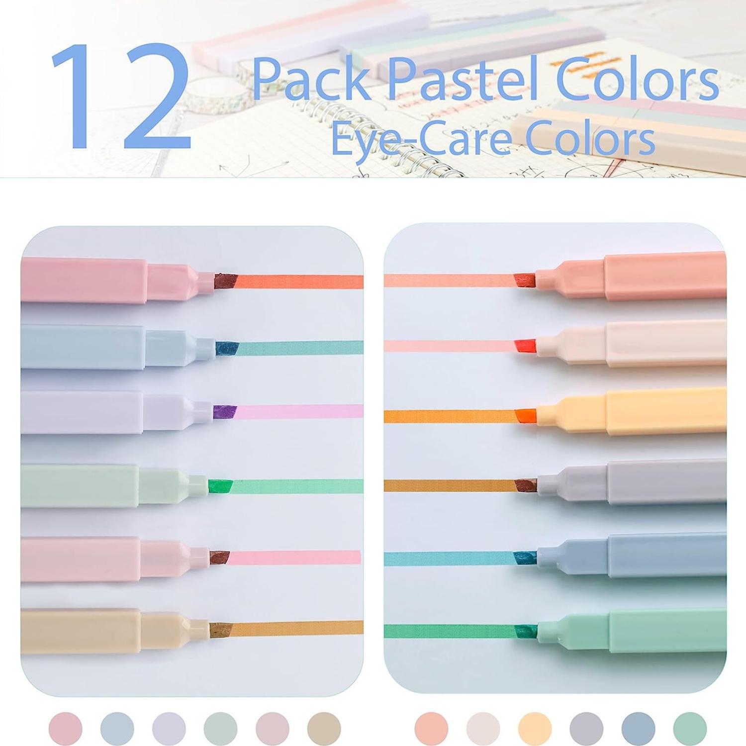 Pastel Highlighter Pen (12pcs), Soft Tip Highlighter Pen, Aesthetics Highlighter Pen, Multipurpose Marker Pen for School Office