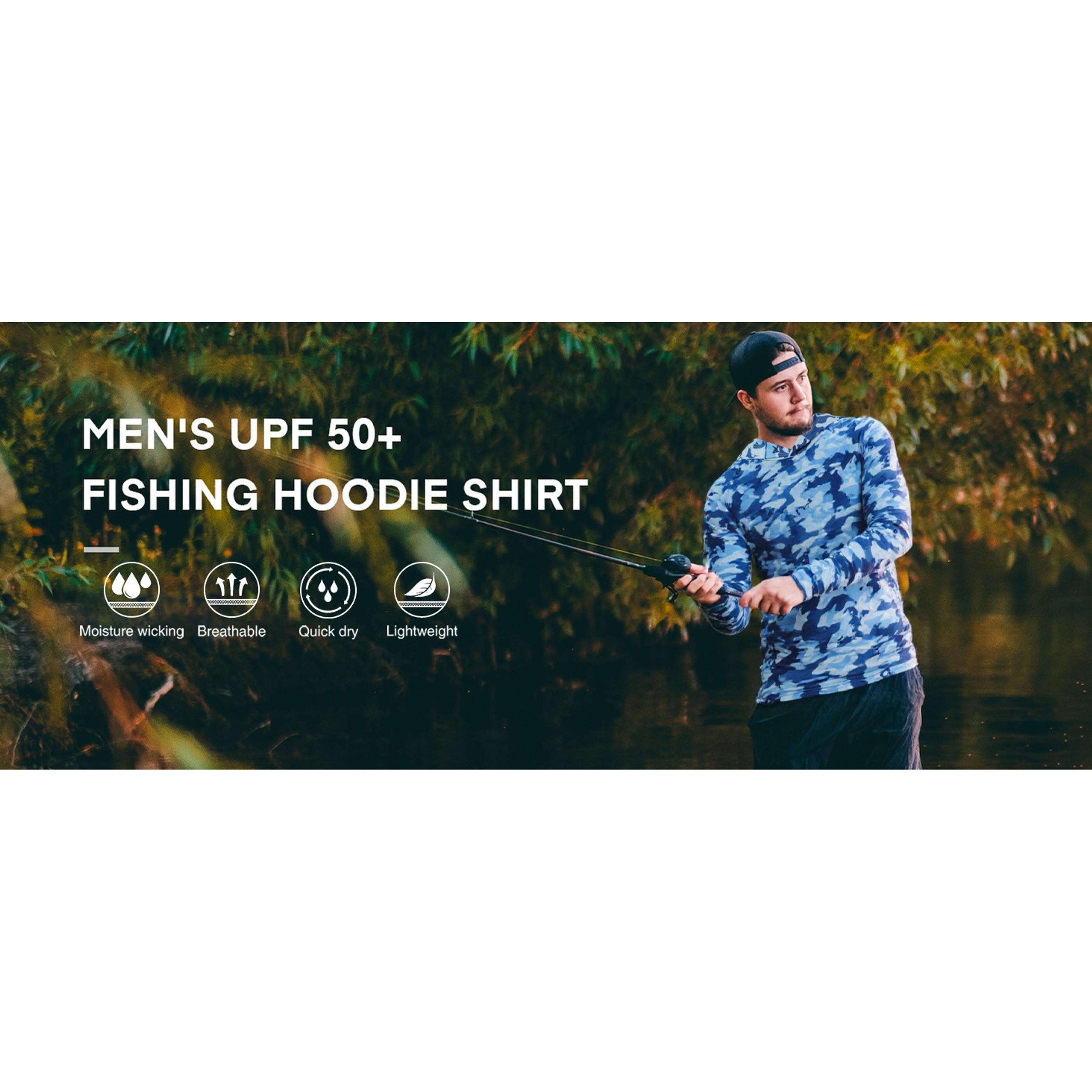 Men's UPF 50+ Hooded Long Sleeve Fishing Shirt, Lightweight Camo Sun Protection Hiking Hunting ShirtGift
