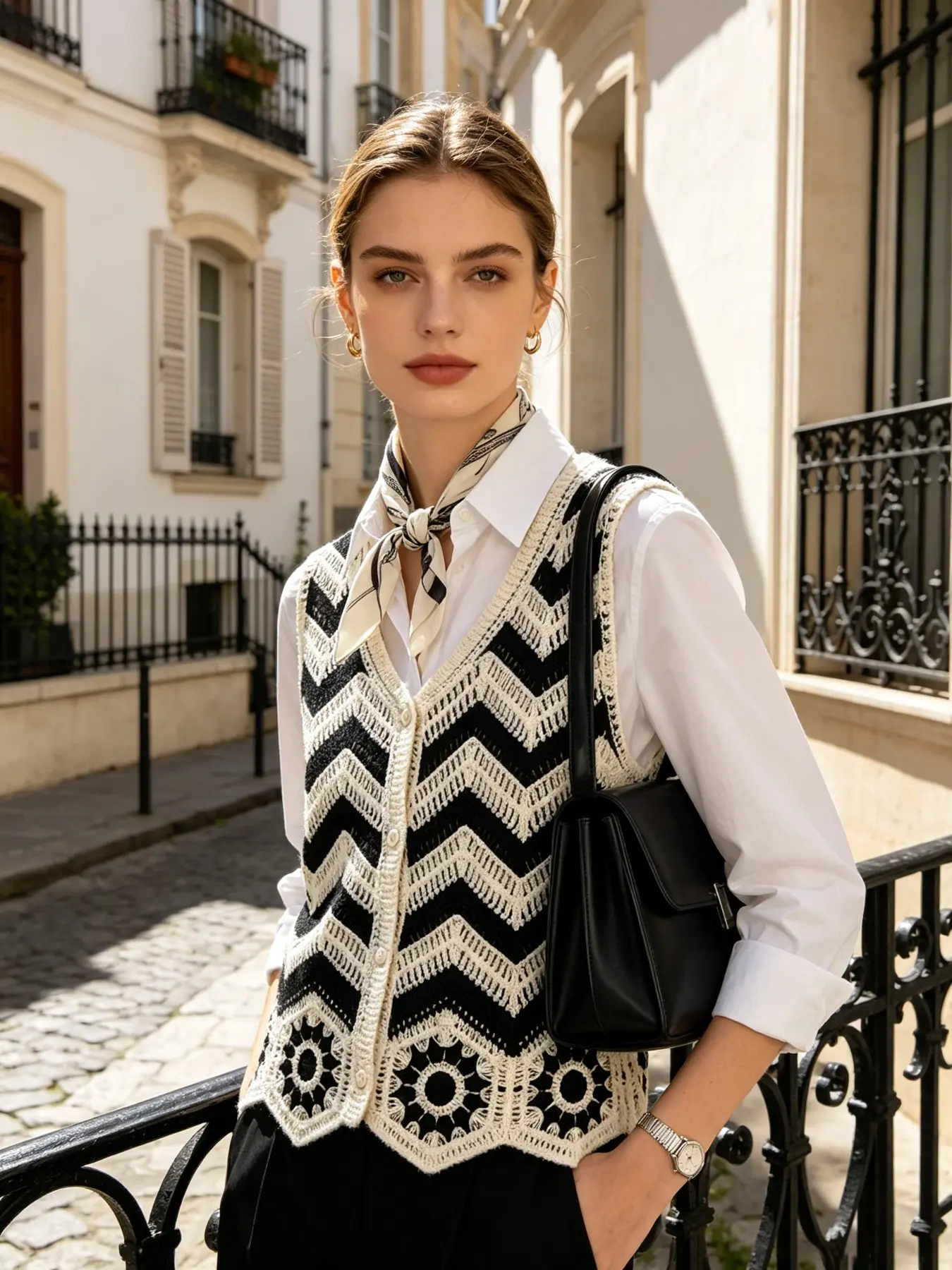 Women Hollow‑Out Geometric Floral Pattern Sleeveless Crochet Knit Vest, Soft‑Warm Lightweight Layering Gilet, Trendy Casual Outerwear for Autumn‑Winter Daily and Indoor Outfits