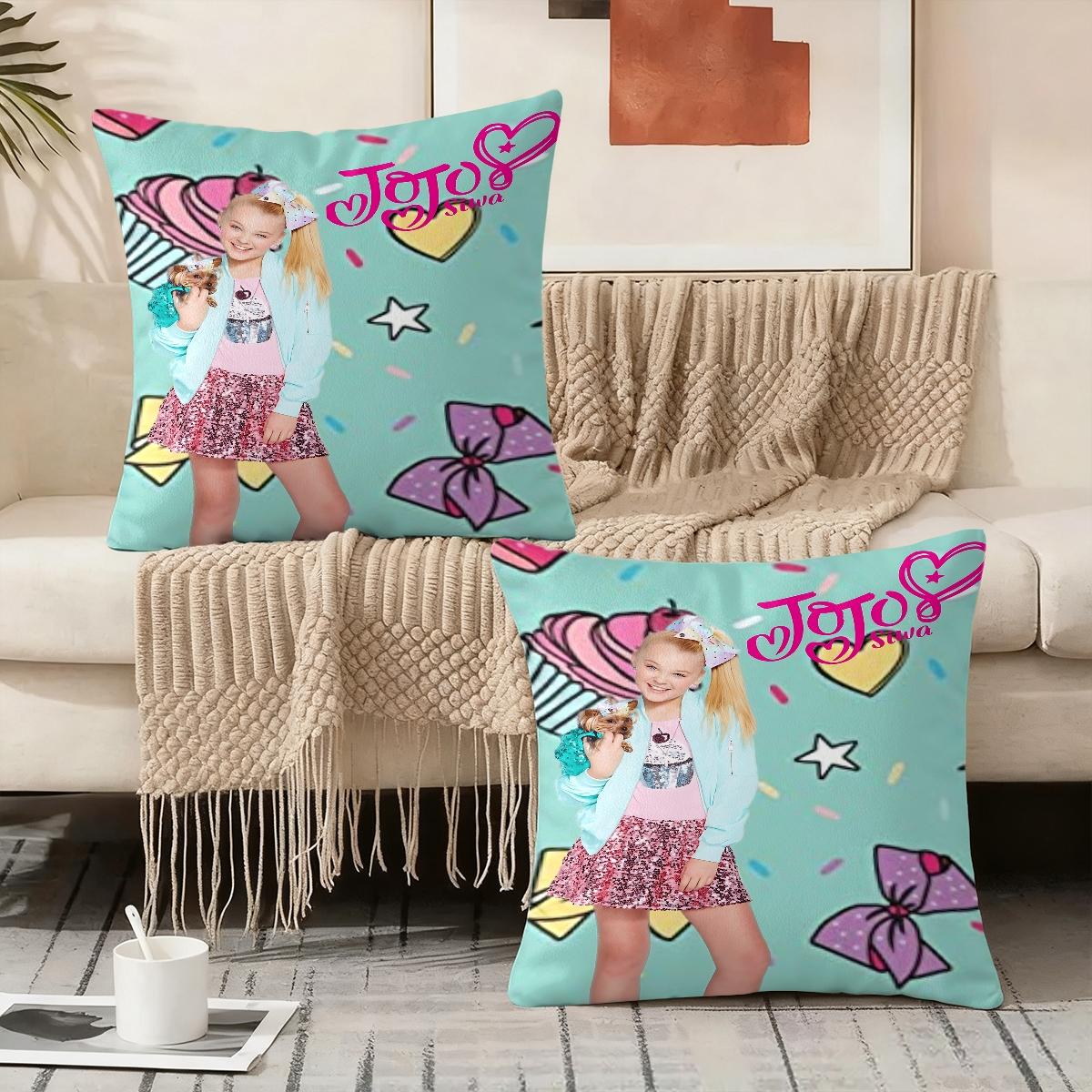 2PC,JoJo Siwa design  inspired pillow cover, 18 inches * 18 inches, double-sided printing, Christmas decoration, sofa waist pillowcase, pillowcase does not contain pillow core. suitable for gift giving