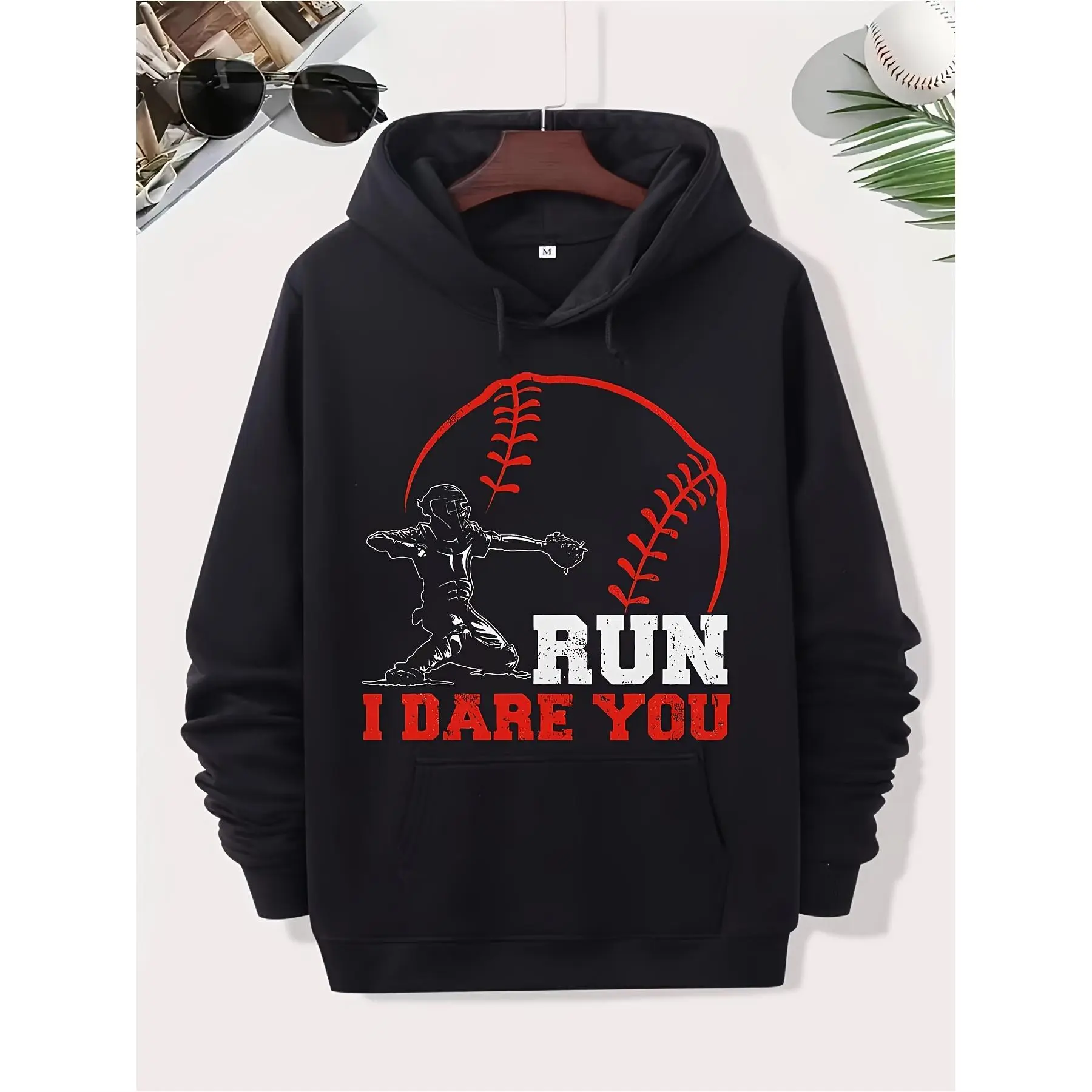 Men'S Baseball Hoodie - Long Sleeve Pullover with Hood, Features Drawstring And Front Pocket - Washable Baseball Clothing for Casual And Sports Enthusiasts, Fall Season