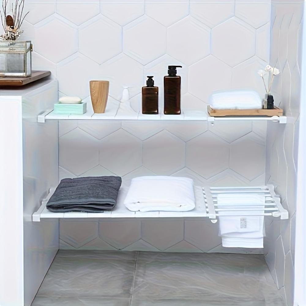 Adjustable Storage Shelf Set - 3-piece set including 1 shelf board and 2 brackets, with an expandable space-saving design suitable for wardrobes, kitchens, and bathrooms, featuring retractable partition boards, multi-layer cabinet storage shelves