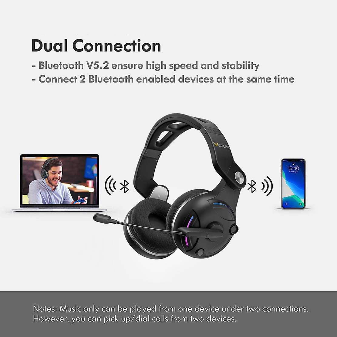 【Premium Gaming Headset】48 Hrs Working Time headphones Audio  Electronic headphones gaming earbuds, Wireless Headset with Microphone for PC, Bluetooth Headset with Noise Canceling Microphone & HI-FI Stereo Sound, USB Wireless Headset for Laptop