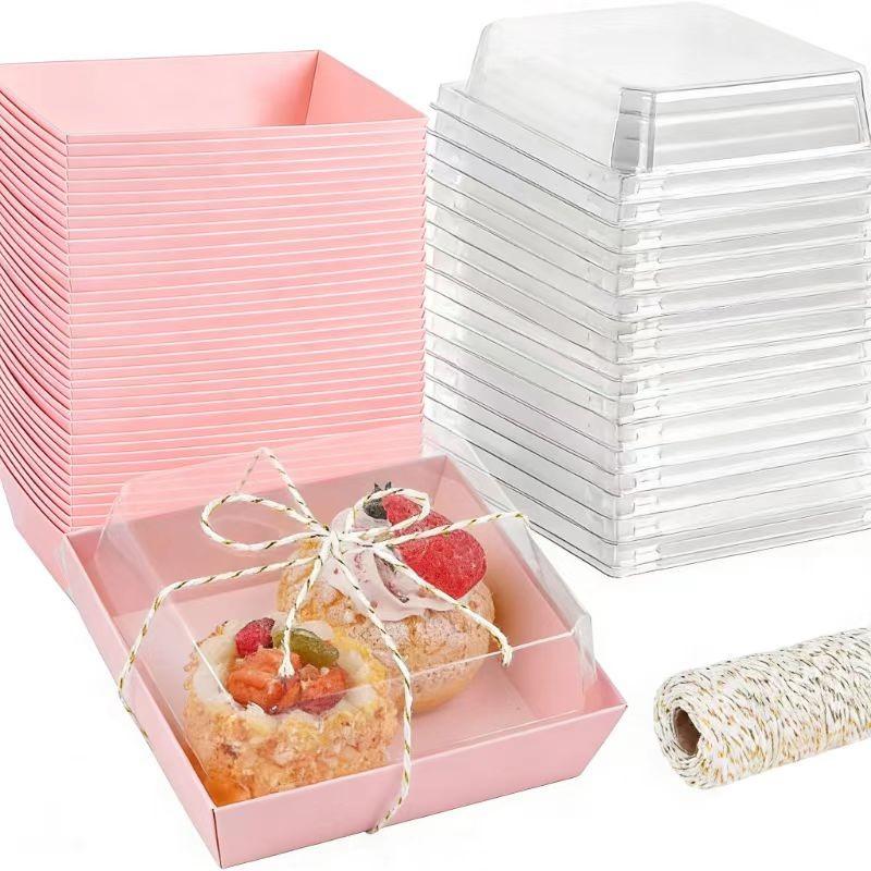 20/50pcs Macaron Sandwich Packaging Box, Meat Paste Dessert Roll Cake Box, Disposable Takeaway Sweet Food Box, Baking Cake Box, Transparent