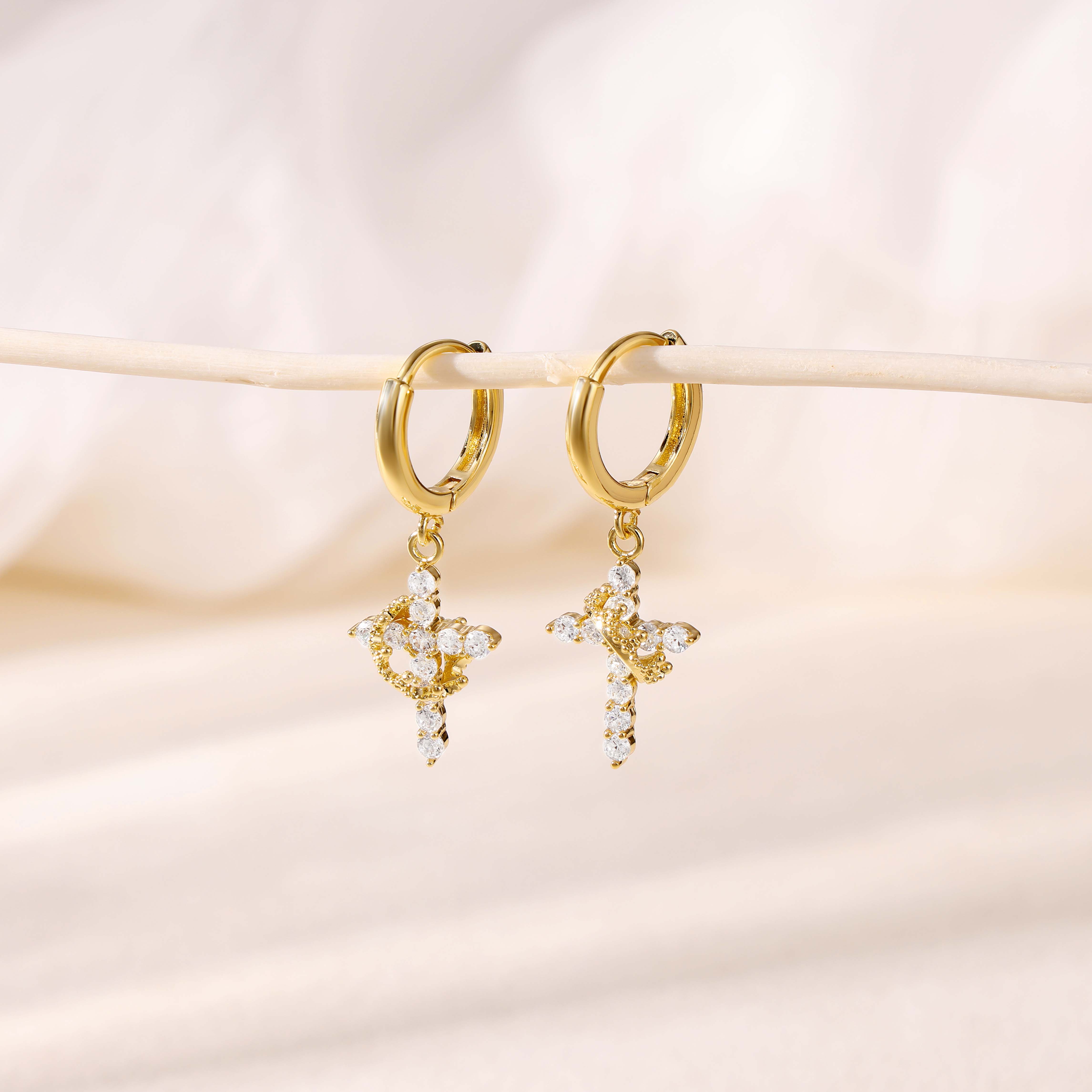 Tewiky Colorful Crown Cross Earrings For Women Dainty CZ Cross Pendant Earrings Hypoallergenic Non Tarnish Earrings Trendy Jewelry Christian Gift For Girls For Easter