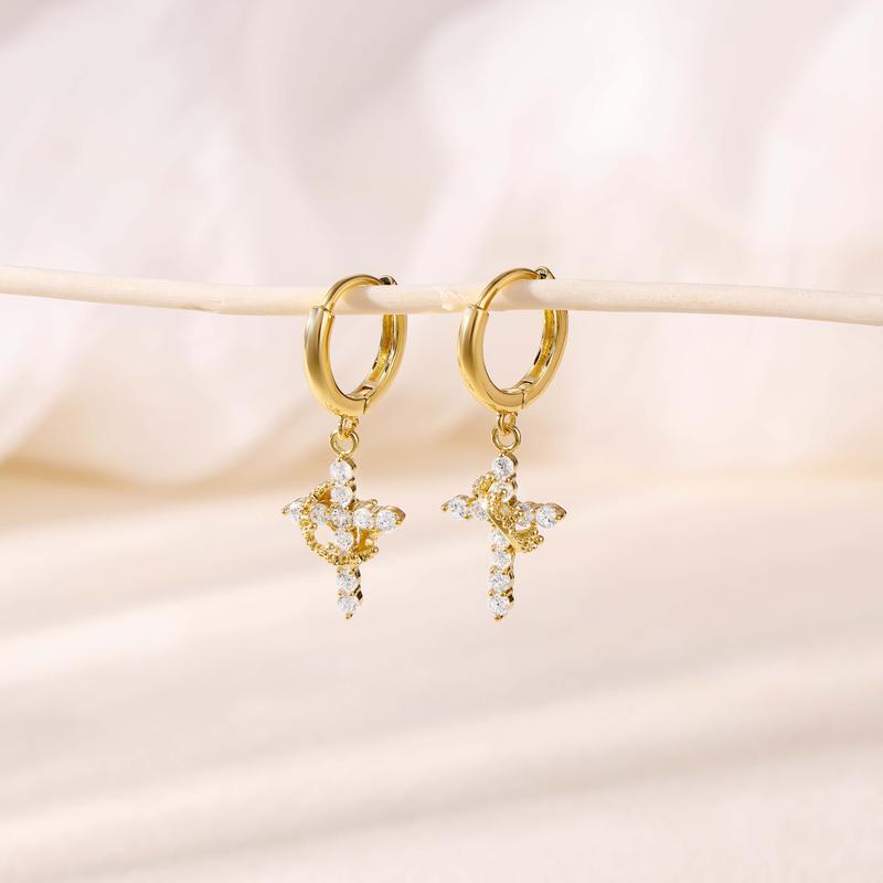 Tewiky Colorful Crown Cross Earrings For Women Dainty CZ Cross Pendant Earrings Hypoallergenic Non Tarnish Earrings Trendy Jewelry Christian Gift For Girls For Valentine's Day gifts