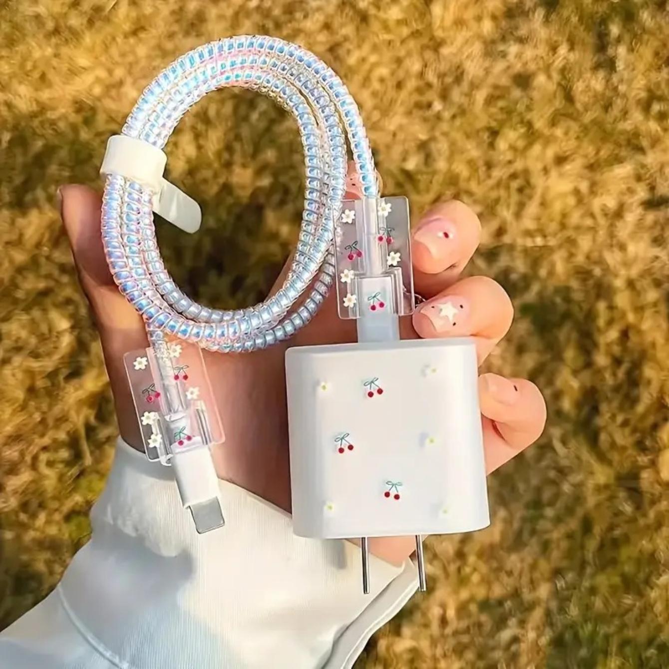 Charger Protector Case with Silicone Strap, Charging Cable Organizer, iPhone Accessories, Protects Charger & Data Cables, Durable