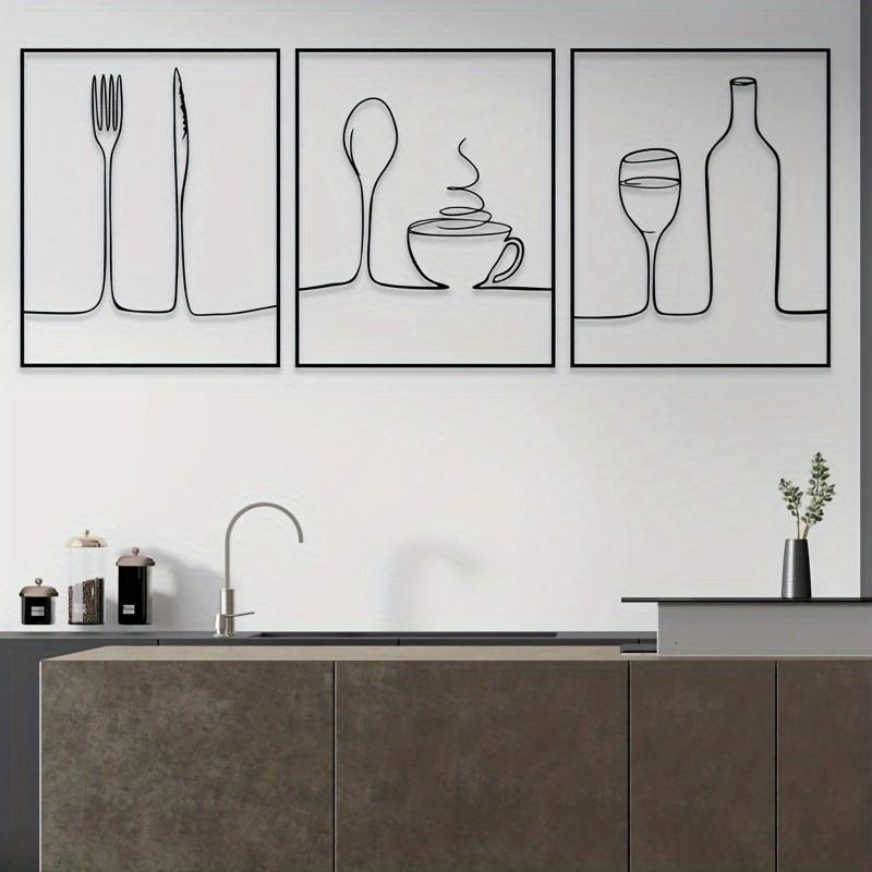 Modern Metal Wall Art Kitchen Decor, Fork Spoon Coffee Cup Wine Glass Set, Ideal for Home Bar Cafe, Indoor Hanging Modern Wall Decoration