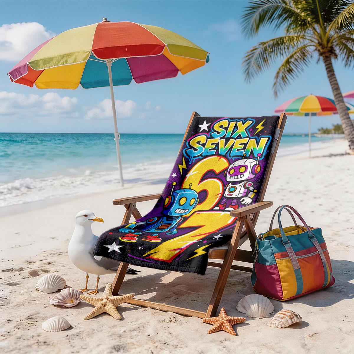 A Number 67 Robot Graffiti Trendy Printed Beach Towel - Oversized, Skin-friendly, Absorbent and Quick-drying, Perfect for Beach and Pool Leisure, Ideal for Summer Trips - Suitable for Seaside Vacations, Pool Parties and Outdoor Picnics Quick Drying Towels