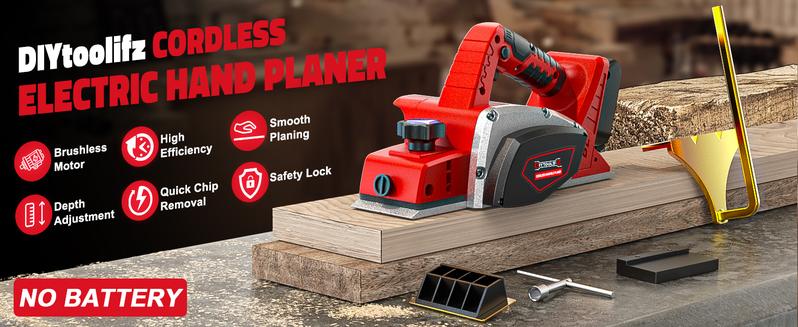 Cordless 3-1/4" Electric Hand Planer Compatible with Milwaukee 18V Battery (No Battery!!) 15000RPM Power Wood Planer for Woodworking Carpentry and Home DIY Blades and Edge Guide