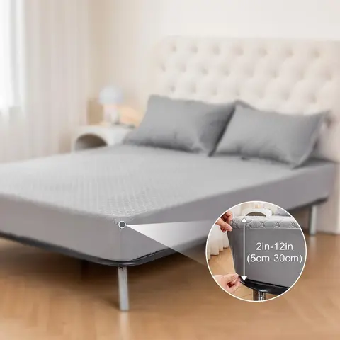 Full Bamboo Bed Sheet Set - Solid Color 190cm Bedding, 1 Deep Pocket Fitted Sheet, Water-Repellent Spill-Safe Layer, Quiet Sleep, Breathable, Anti-Allergic, Durable Home Supplies for Bedroom