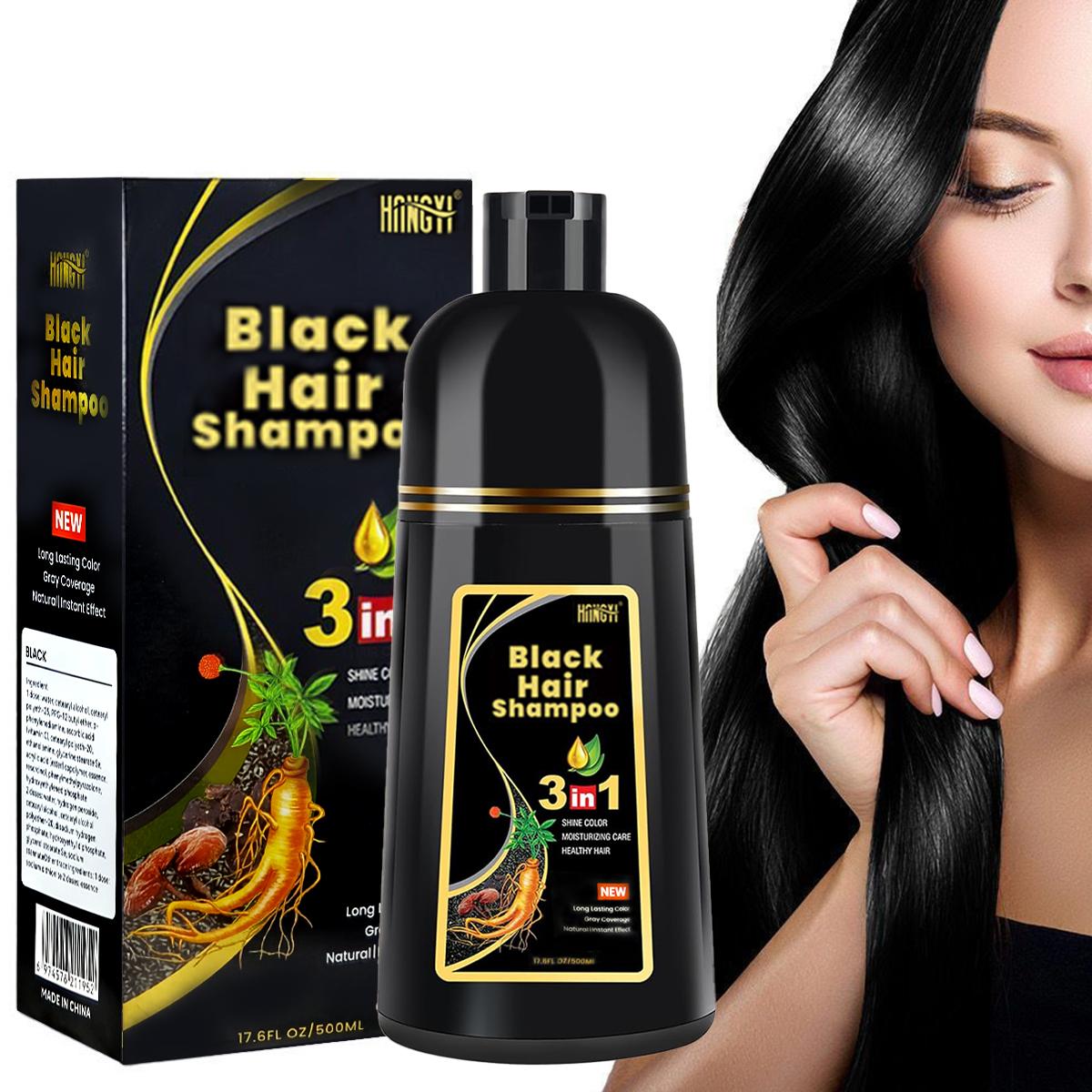 3 in 1 Hair Dye Shampoo - Can cover gray hairs,Herbal Ingredients,Contains Ginseng Extract,Natural Haircoloring, black hairdye
