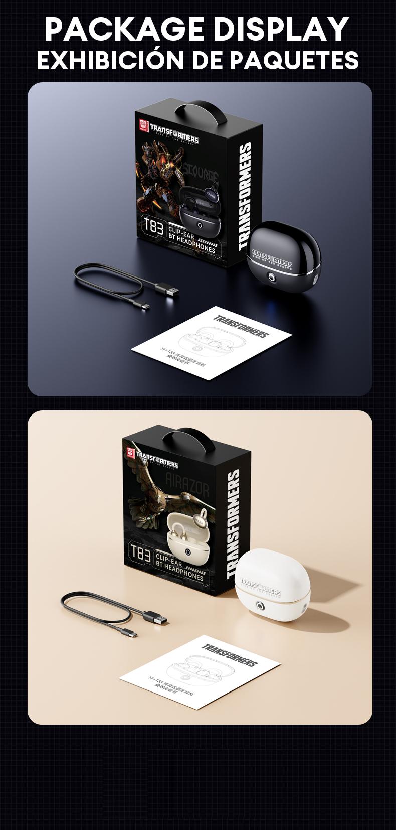 Transformers TF-T83 Clip-on Design Bluetooth 5.4 Earphones, Powerful Sound Effects for Music & Phone Calls, Wireless Gaming Headset Compatible with Various Systems