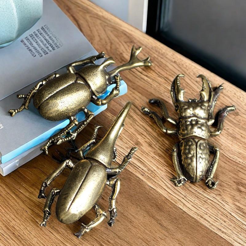 Vintage Bronze Beetle Miniature Figurine, Decorative Sculptures, Brass Insect Tea Pet, Indoor Outdoor Home Decor, Desktop Ornament, Collectible Item