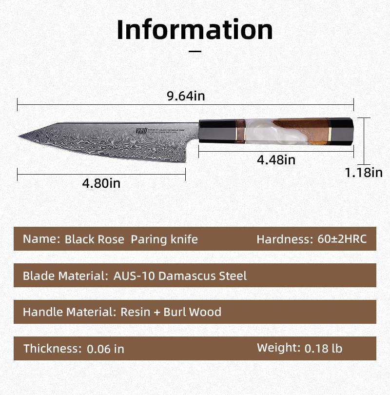 FINDKING 5 Inch Kitchen Utility Knife, Sharp Fruit Paring Knife, Solid & Beautiful Pairing Knife, Small Kitchen Knife for Everyday Cooking & Food Prep (BLACK-ROSE Series)