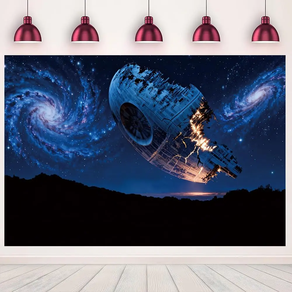 Polyester 2D Flat Space Wrecked Star Ship Galaxy Nebula Sci-Fi Backdrop - Multicolor, Lightweight Wall & Room Decoration for Newborn Baby Shower Cosmic Adventure Party Banner, Ideal Gift