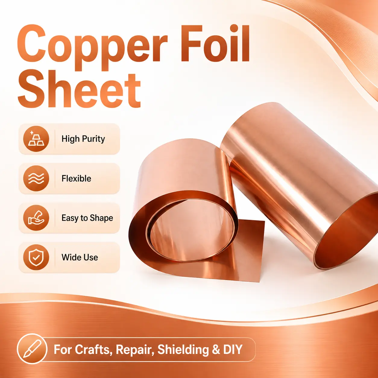 Metallic High Purity 99.9% Copper Sheet Roll - 1M(3.28Ft) Length, 0.1/0.2/0.3/0.4mm Thickness Foil Strip for Jewelry Craft, Electrical Repairs