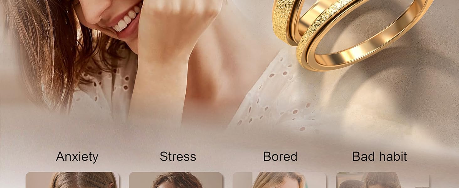 Trendy Fidget Rings for Women Men -2 4mm Titanium Steel Spinner Ring for Anxiety Stress Relief Glitter Sandblast Spinning Figit Anxiety Jewelry for Women Gifts