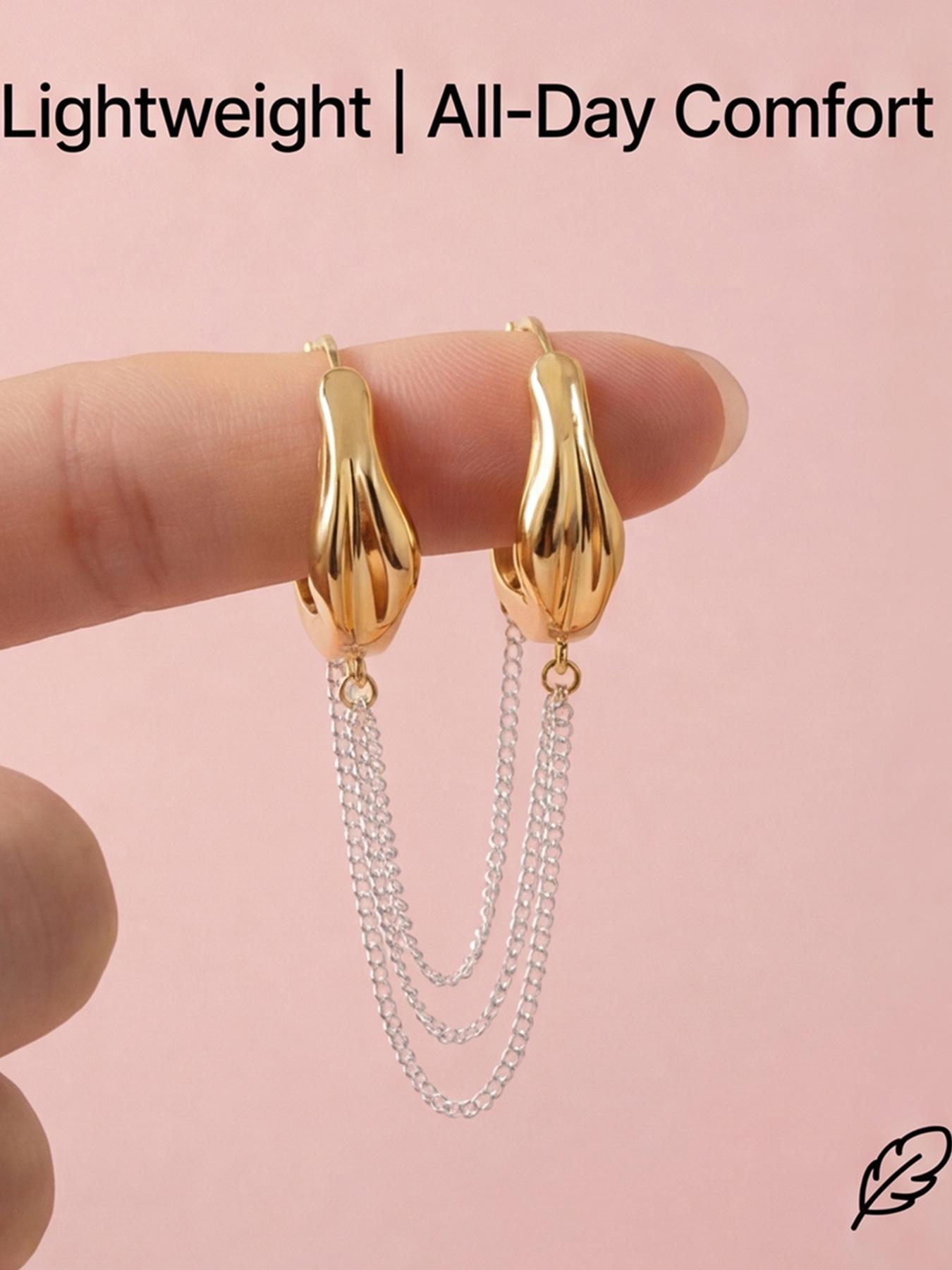 Women's Hypoallergenic Lightweight Titanium Steel Earrings, Gold Irregular Huggie Hoop Earrings Minimalist Fashion Jewellery for Everyday Wear Gift