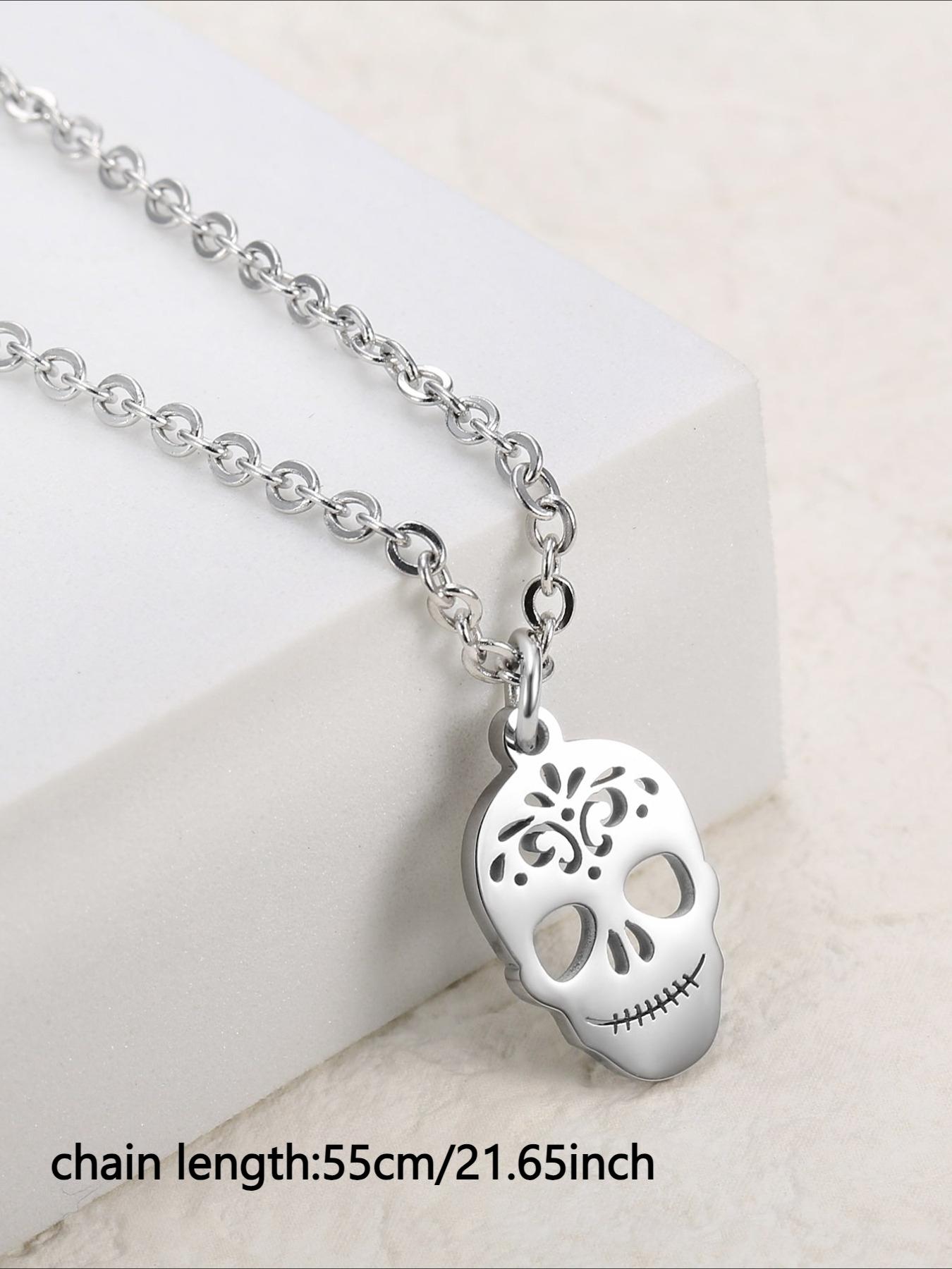 Stainless Steel Skull Pendant Necklace, Hip-hop Punk Style Accessory, Halloween Necklace