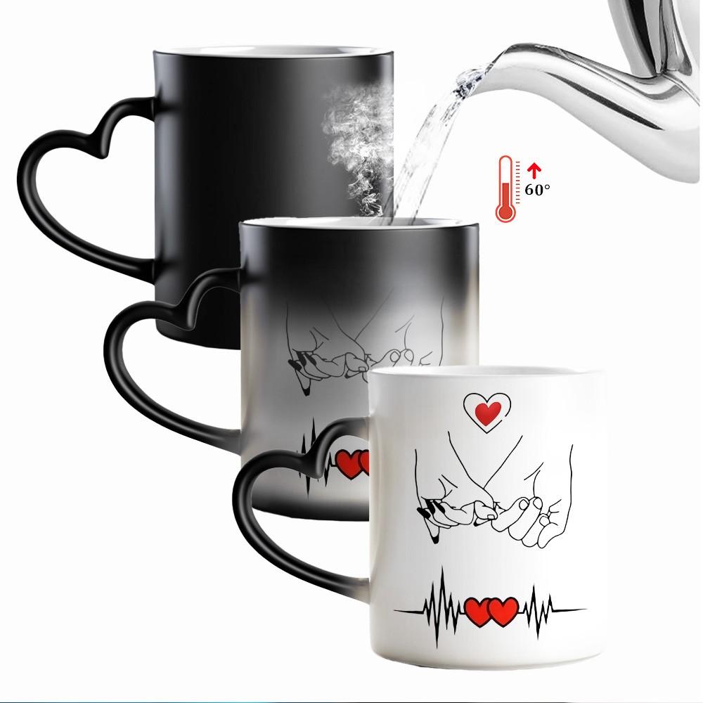 1pc Magical Color Changing Mug with Red Hearts Design - Heart-Shaped Handle, Romantic Mug for Couple's Anniversary and Valentine's Day, 11oz/325ml