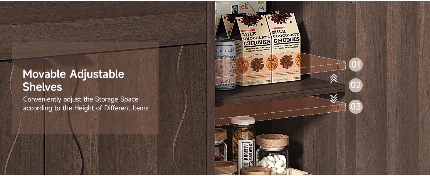 【SPOTLIGHT DAY】ONBRILL 63" Sideboard Buffet Cabinet, Kitchen Buffet Storage Cabinet, Mid Century Modern Storage Cabinet with 4 Doors & Shelves, Wood Coffee Bar Console Wine Bar for Living Room, Kitchen,Hallway