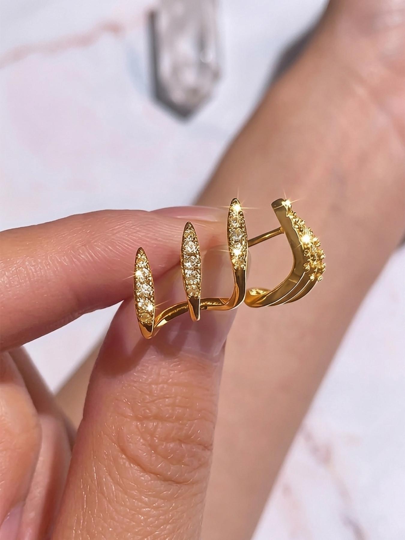 Elegant Three Claw Bangle Earrings, Sparkling Luxury Design, Perfect for Daily Wear & Music Festivals, Hypoallergenic Gift for Women