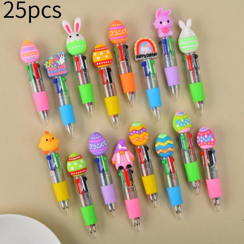 5/15/25pcs Creative Minimalist Easter Rabbit Themed Expandable Four-Colored Round-tip Pens Campus Design Back-to-School Season Cartoon Rabbit Easter Series Press-Down Four-Colored Ballpoint Pens Random Colors Ballpoint Pen Set