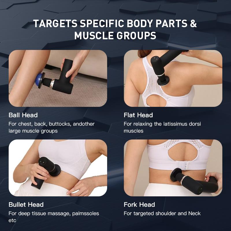 Deep Massage Gun Tissue Back & Body Massager for Pain Relief | Percussion Massager with 6 Massage Heads & Silent Brushless Motor | Valentine's Day Gift for Him or Her | Black 2-in-1 Design Detachable Long & Short Handles for Easy Portability
