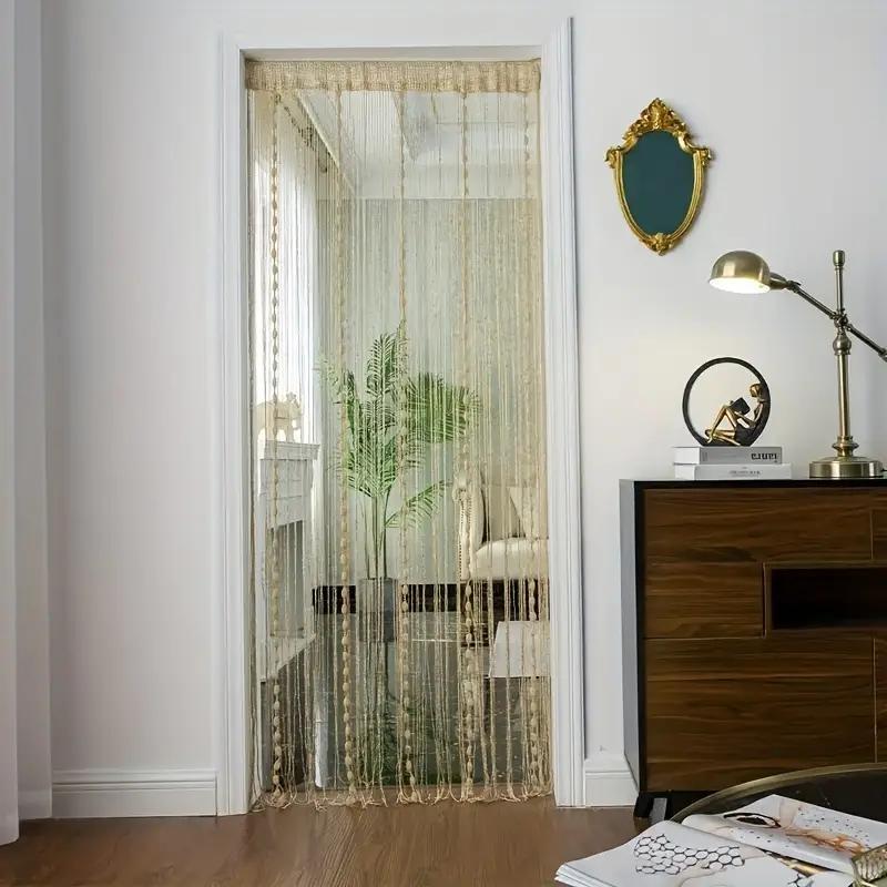 Bohemian Beaded Curtain, 1pc Bohemian Style Beaded Line Curtain, 200cm X 100cm, All-Season Fabric, Fluffy Lantern Ball Design, Interior Decoration Accessories