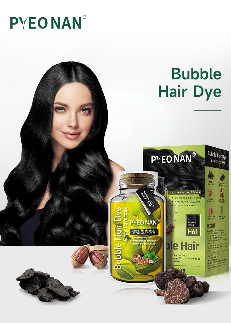 PYEONAN Unisex Bubble Hair Dye with Natural Plant Extracts, 2-in-1 for Gray Coverage and Hair Care, Gray Hair Turns into Black or Dark Brown with Herbal Ingredients, No Bleaching, 10 Bags Hair Color 5.6 Oz./160g